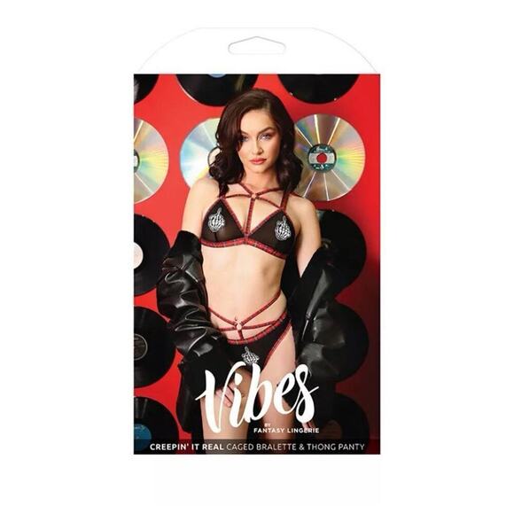 🦋B2G1🦋FANTASY LINGERIE Vibes CREEPIN’ IT REAL Caged Bralette & Thong Set | L/XL - Picture 3 of 5